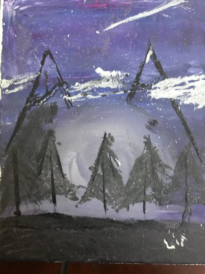 رسم جبل بأشجار الصنوبر