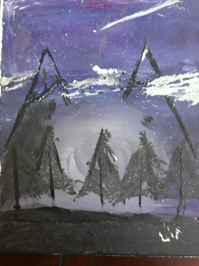 رسم جبل بأشجار الصنوبر